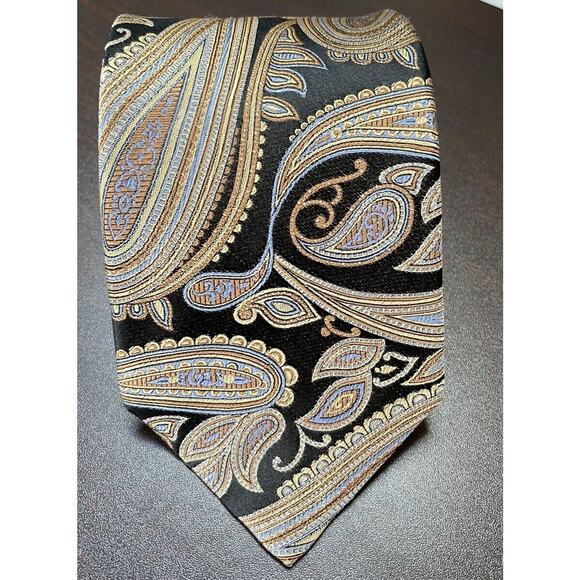 NWT Nordstrom Black Gold Blue Paisley‎ 100% Silk Tie Handmade in USA $65 - Picture 2 of 8